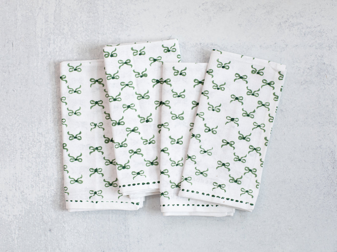 Dinner Napkins (set of 4) - Bows, Evergreen & Sage