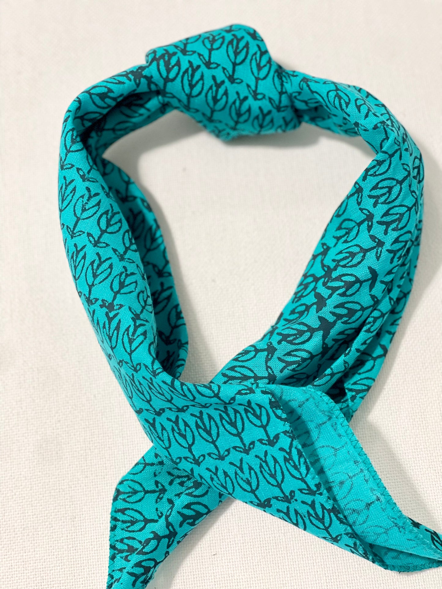 Bandana - Teal Linen with Sprout, Midnight Green