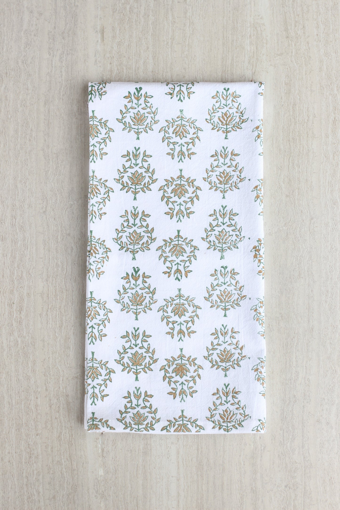 Tea Towel - Lotus, Evergreen & Gold