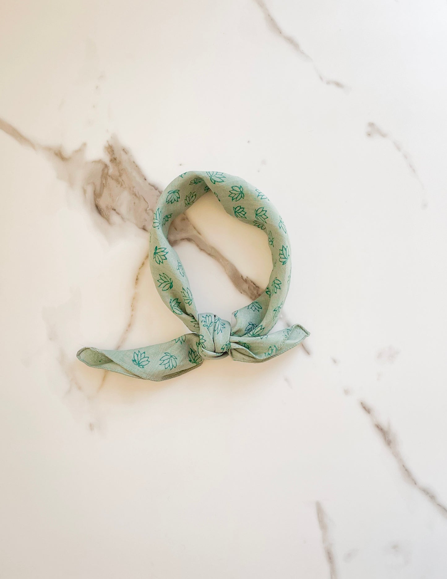Bandana - Sage Linen with Midnight Green Lotus