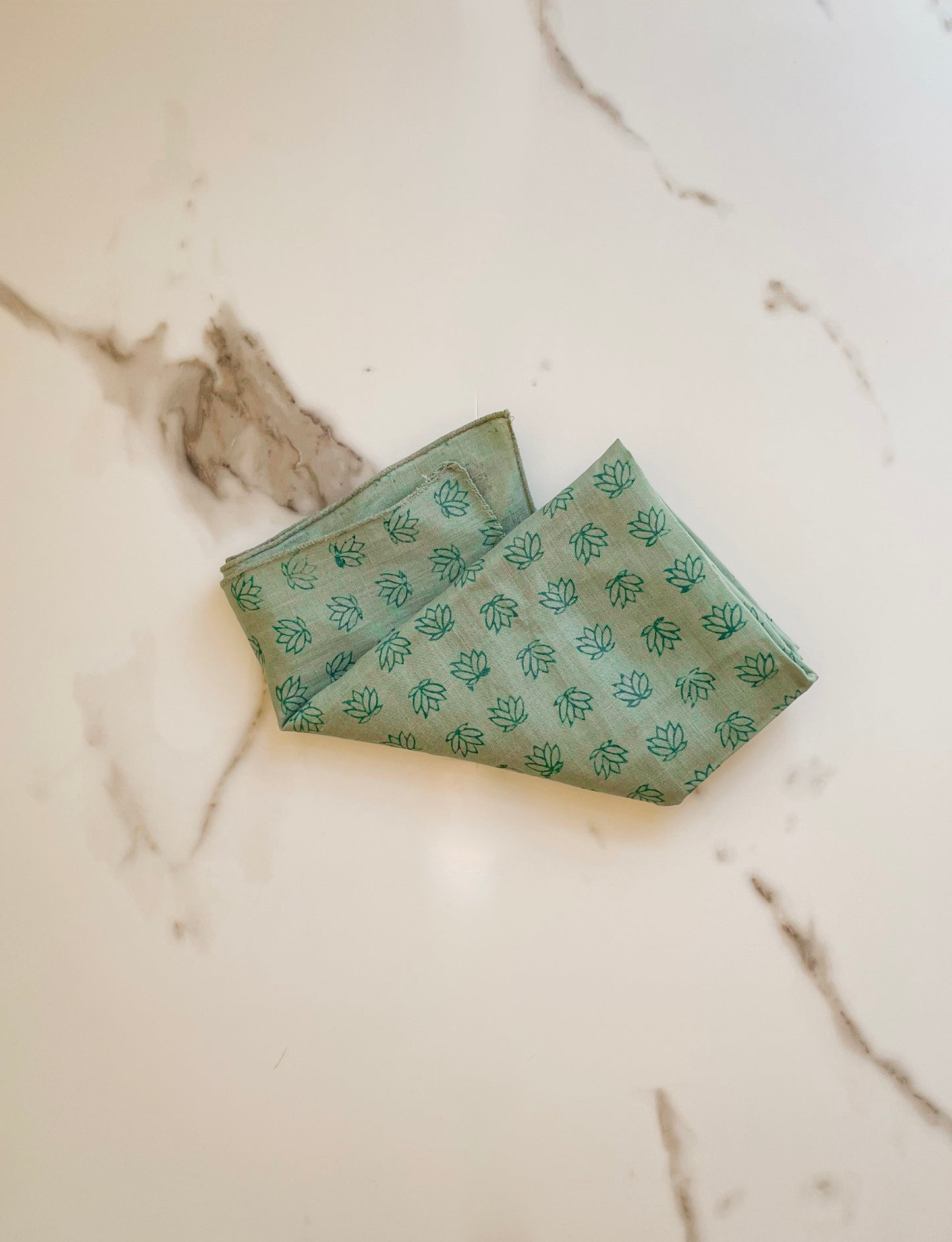 Bandana - Sage Linen with Midnight Green Lotus
