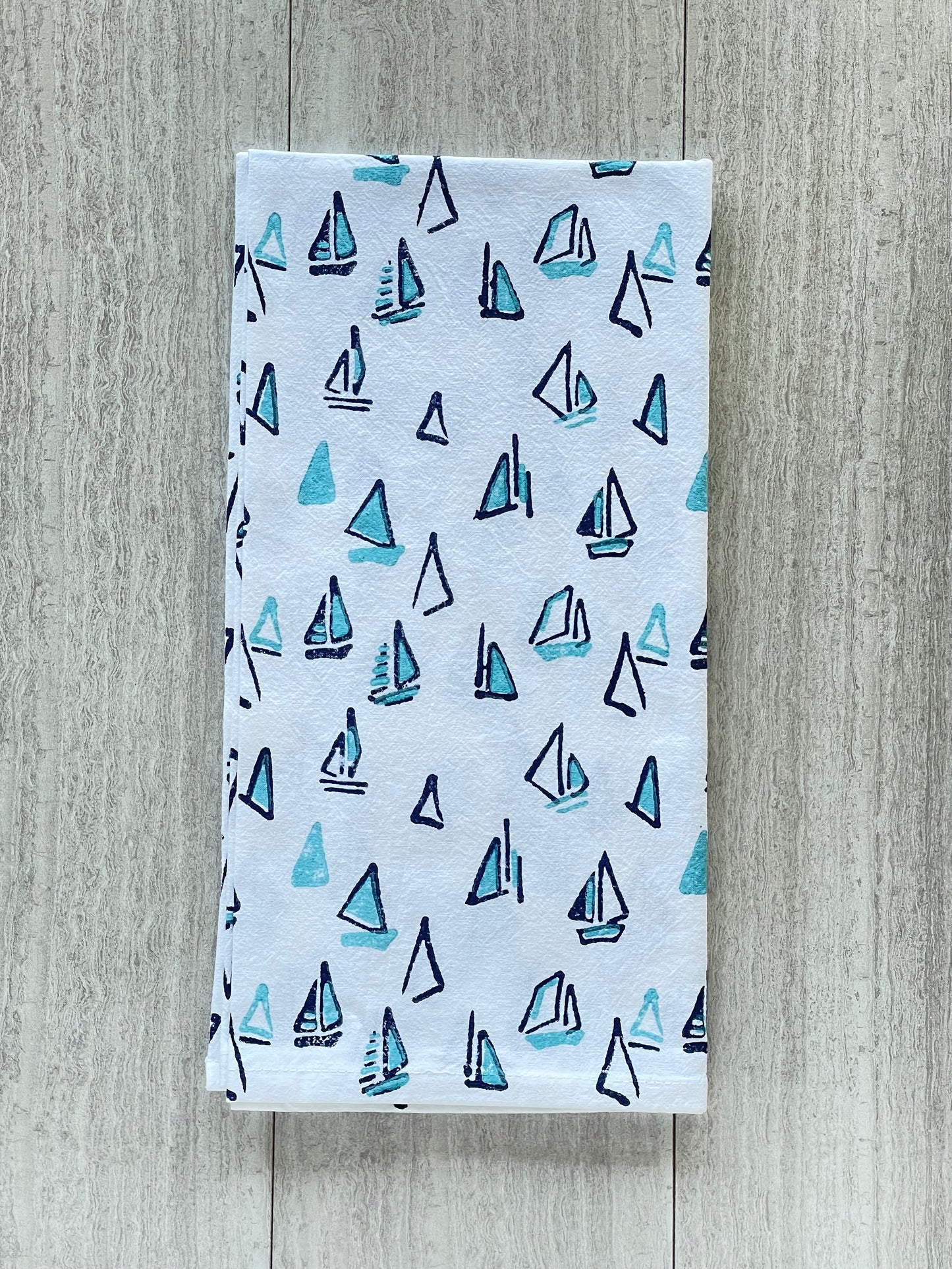 Tea Towel - Sailboats, Navy & Saltwater