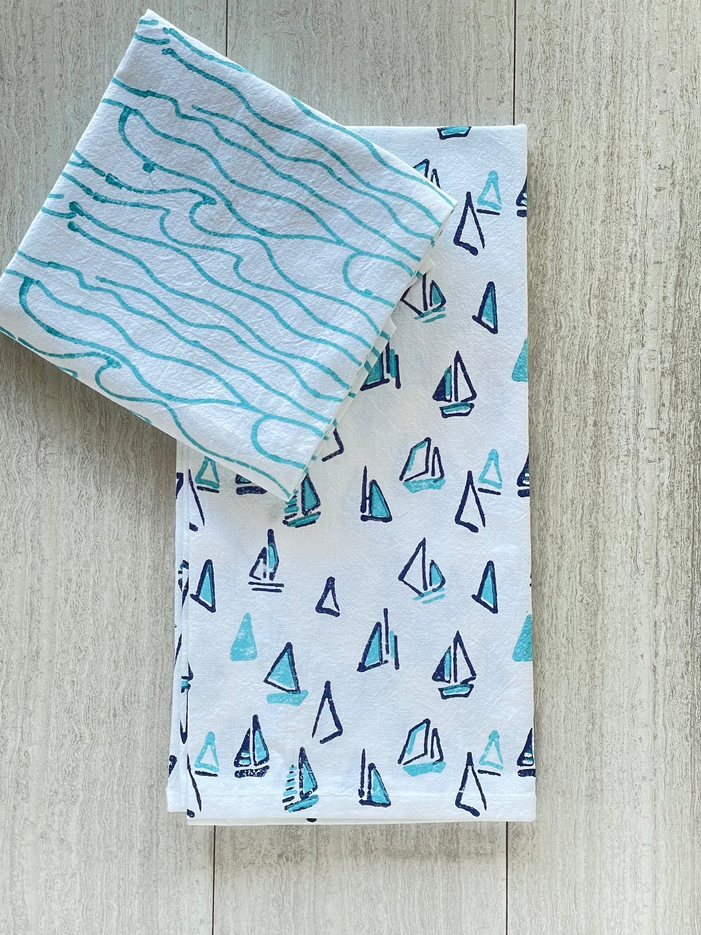 Tea Towel - Sailboats, Navy & Saltwater
