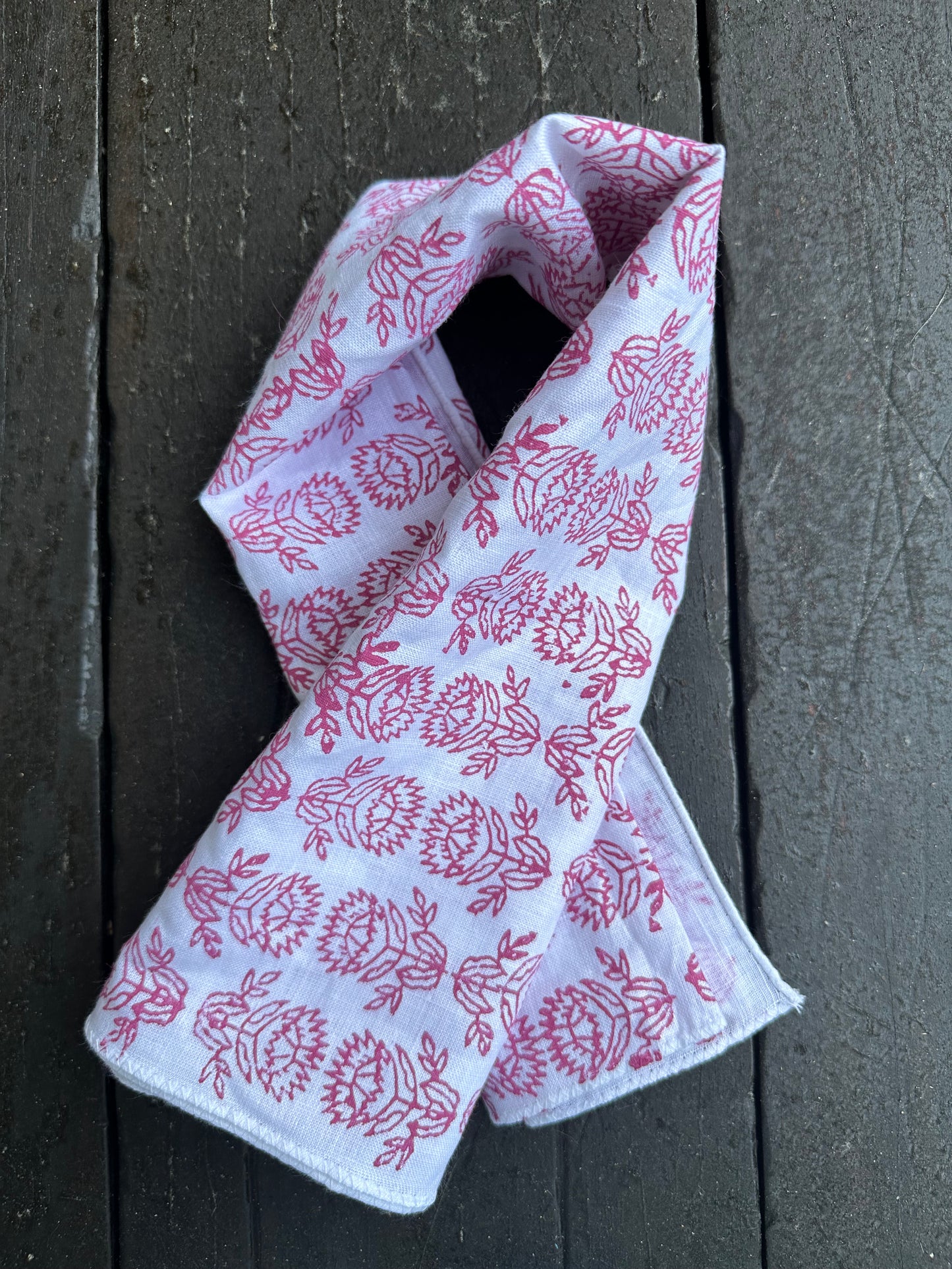 Bandana - White Linen with Pink Protea
