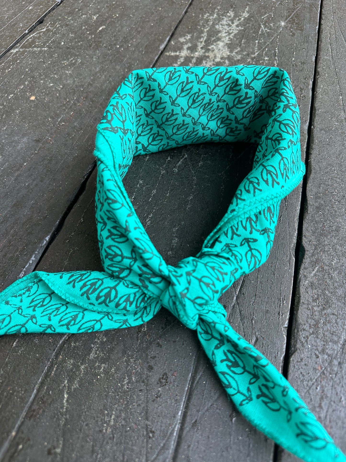 Bandana - Teal Linen with Sprout, Midnight Green