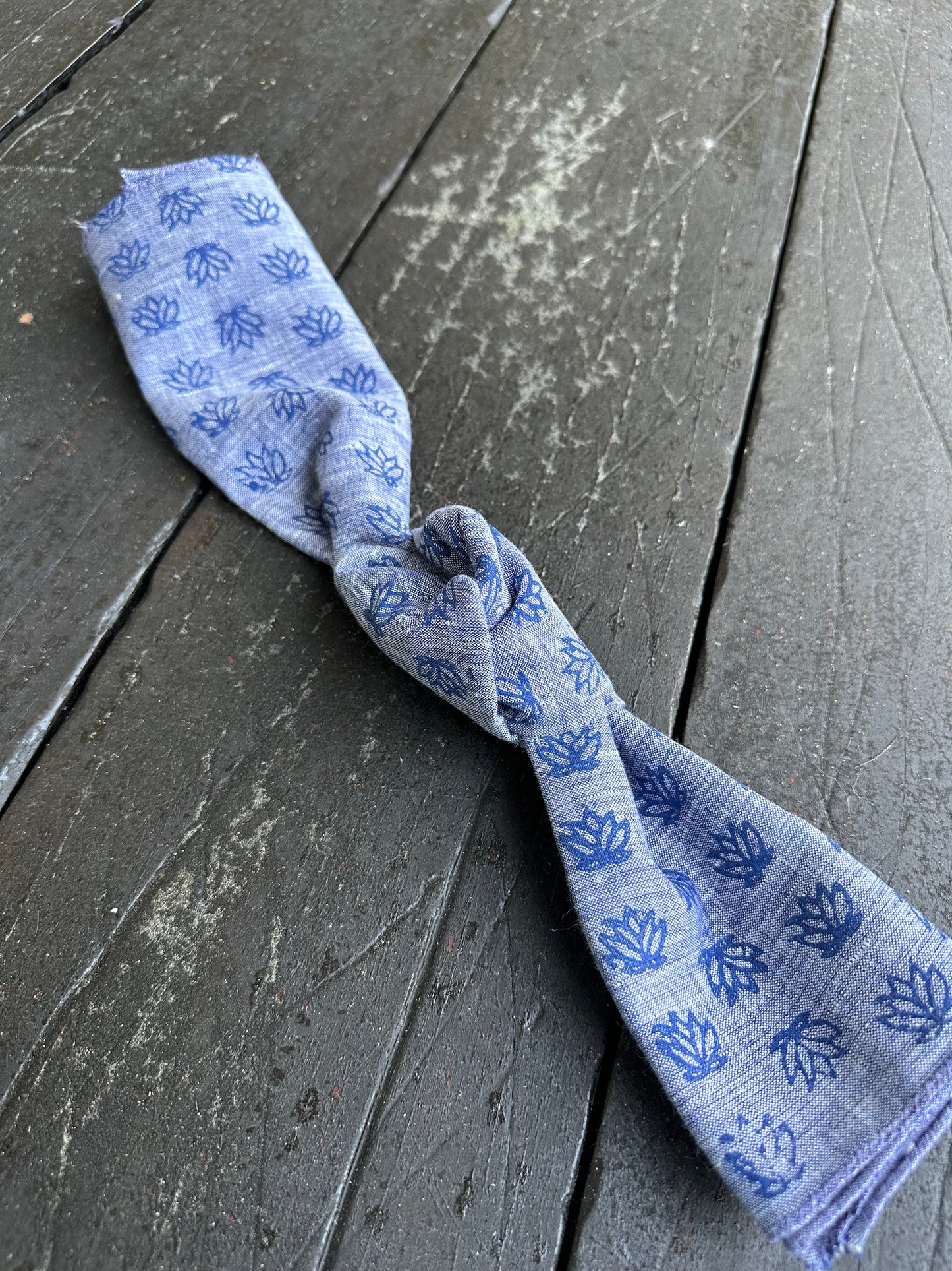 Bandana - Denim Linen with Baby Lotus, Navy