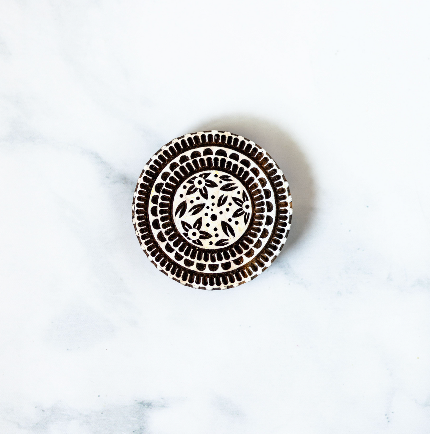 Hand-Carved Wooden Block Coaster - Floral, Aster