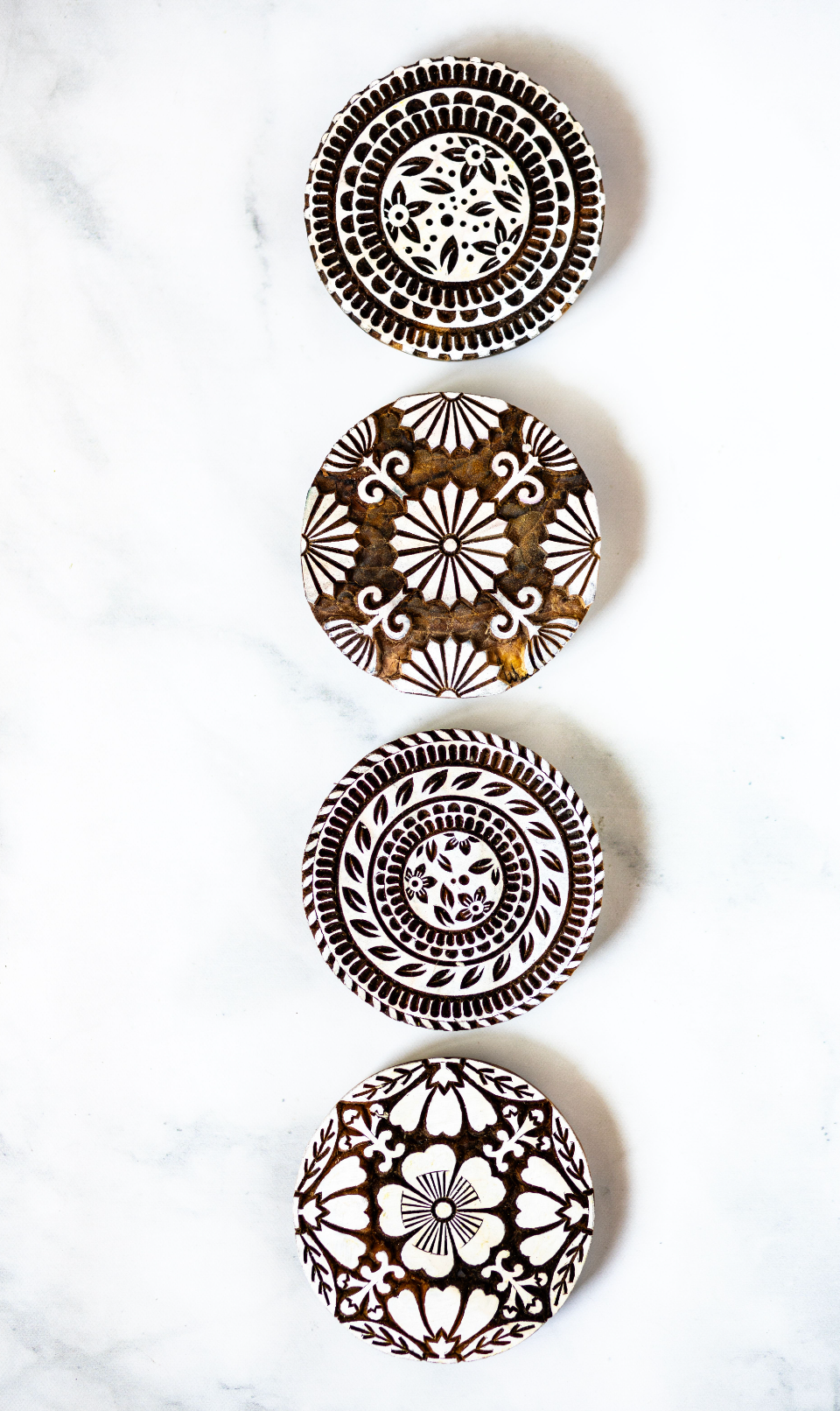 Hand-Carved Wooden Block Coaster - Floral, Aster