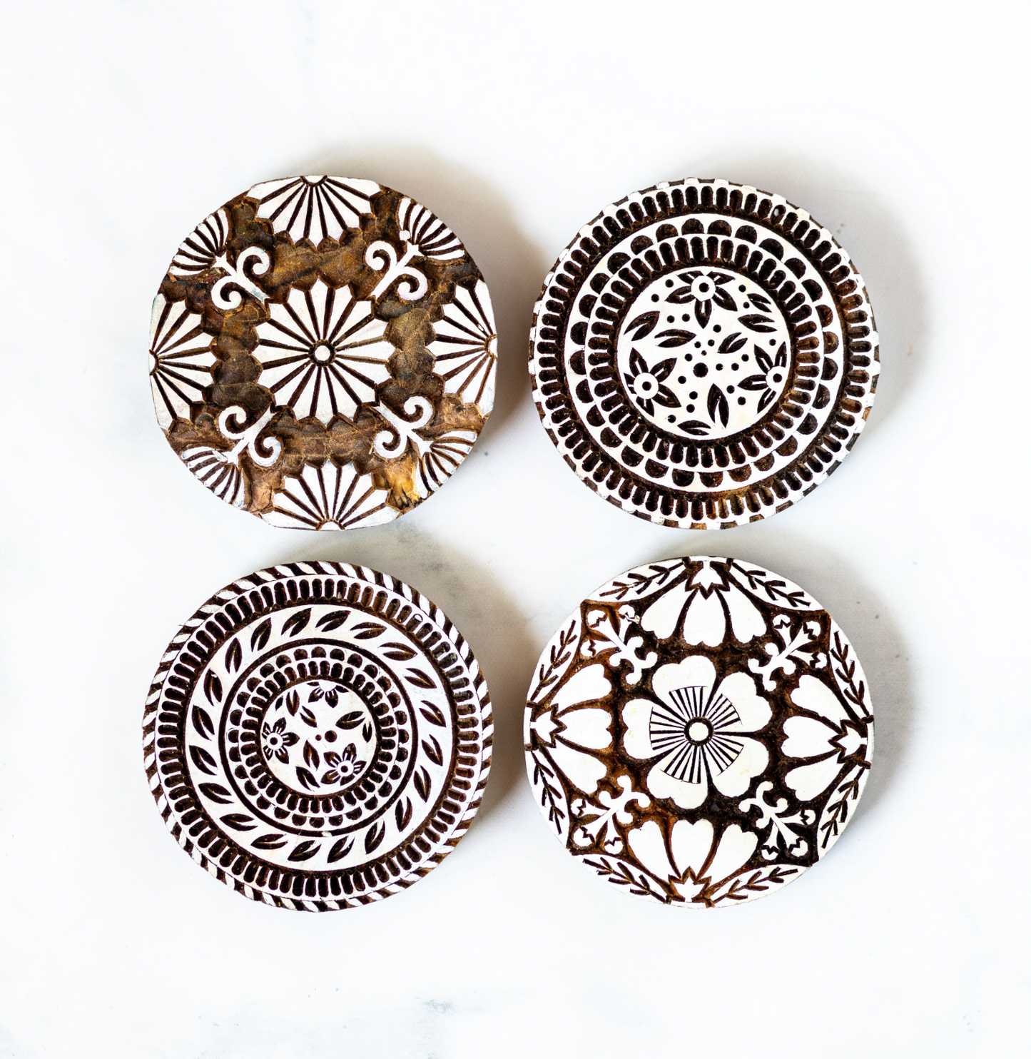 Hand-Carved Wooden Block Coaster - Floral, Aster