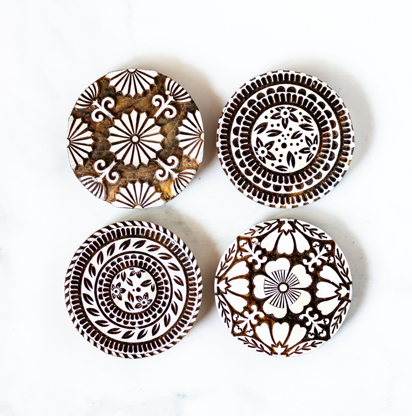 Hand-Carved Wooden Block Coaster - Floral, Poppy