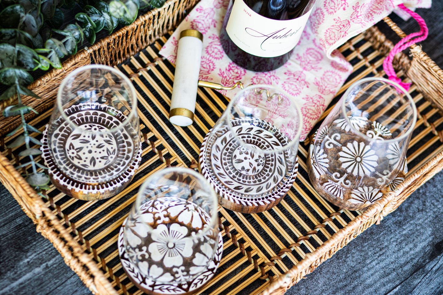 Hand-Carved Wooden Block Coaster - Floral, Poppy