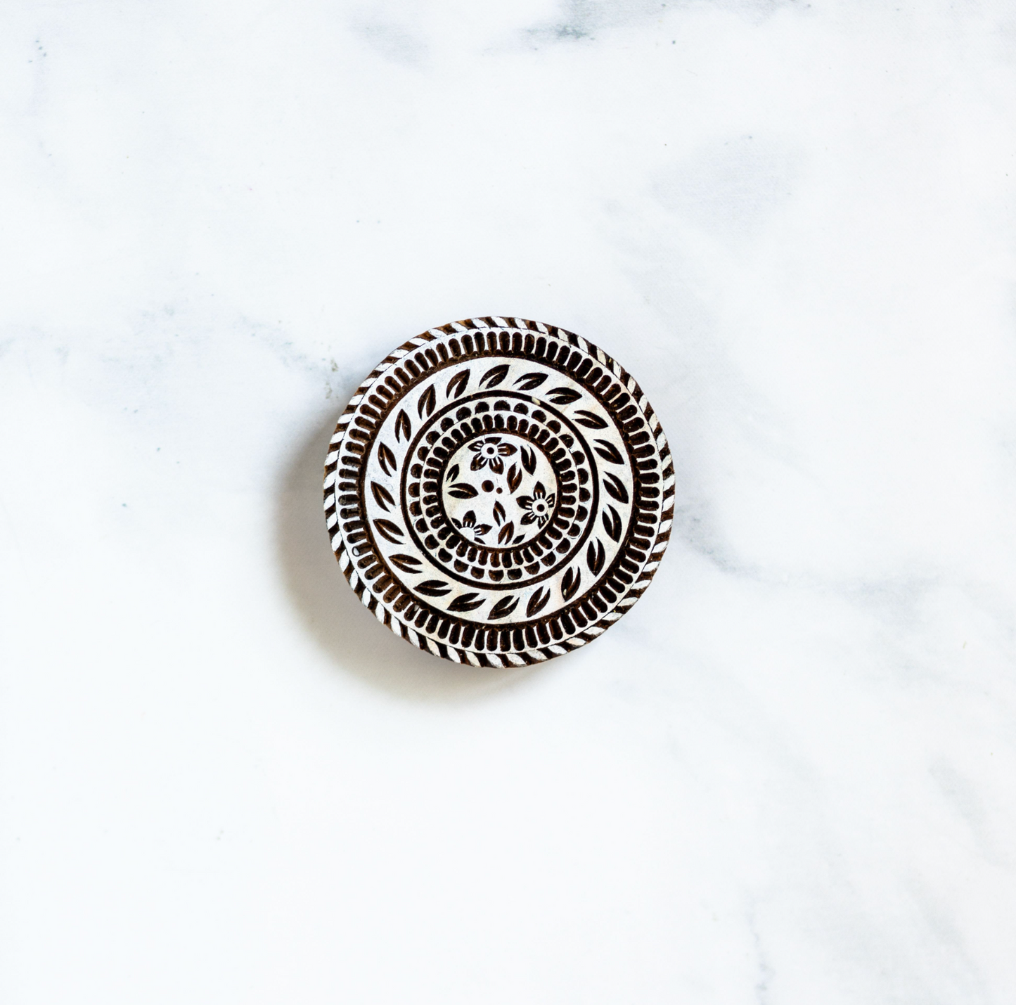 Hand-Carved Wooden Block Coaster - Floral, Sunny