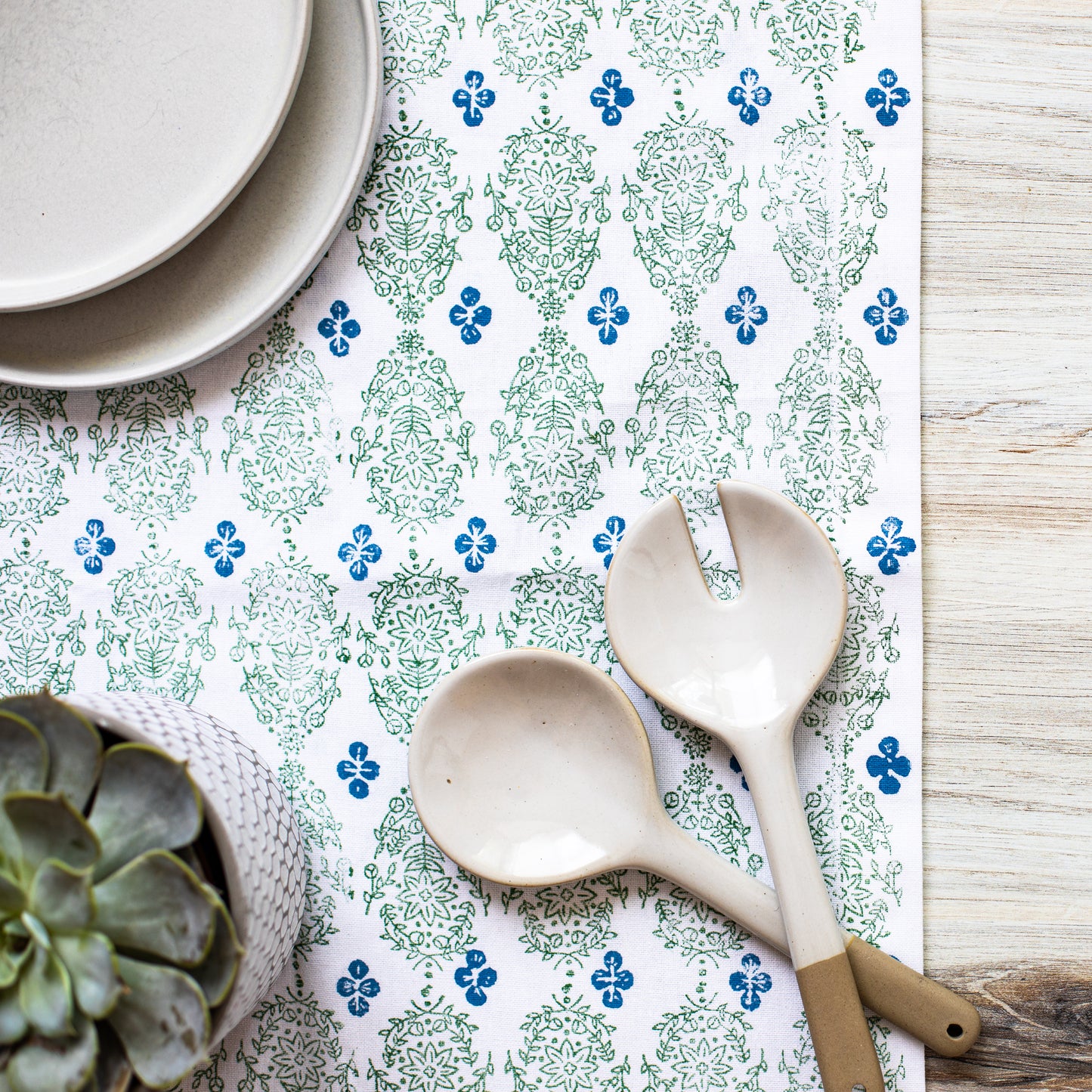 Table Runner - Vara Dogwood, Sage & Uniform Blue
