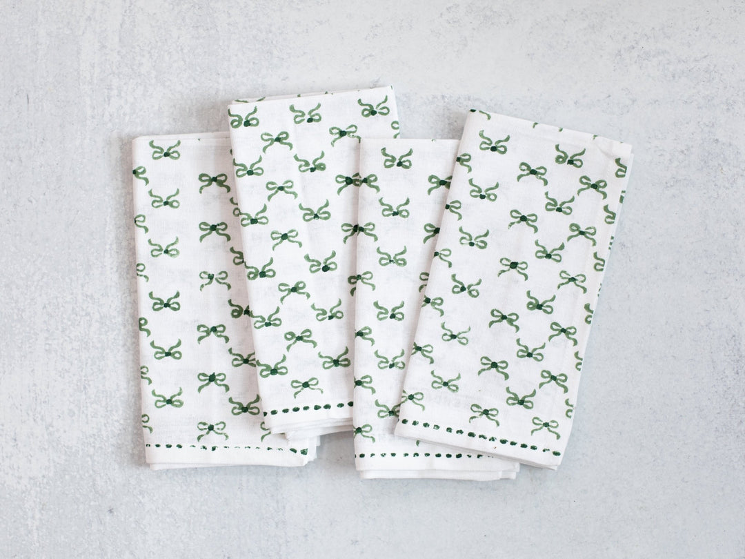 Dinner Napkins (set of 4) - Bows, Evergreen & Sage - The Mended Company