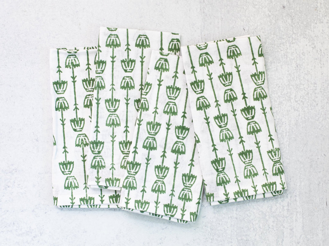 Dinner Napkins (set of 4) - Mosaic Flower, Sage - The Mended Company