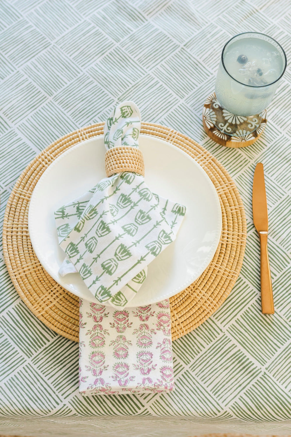 Dinner Napkins (set of 4) - Mosaic Flower, Sage - The Mended Company