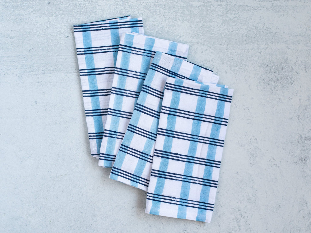 Dinner Napkins (set of 4) - Plaid, Navy & Uniform Blue - The Mended Company