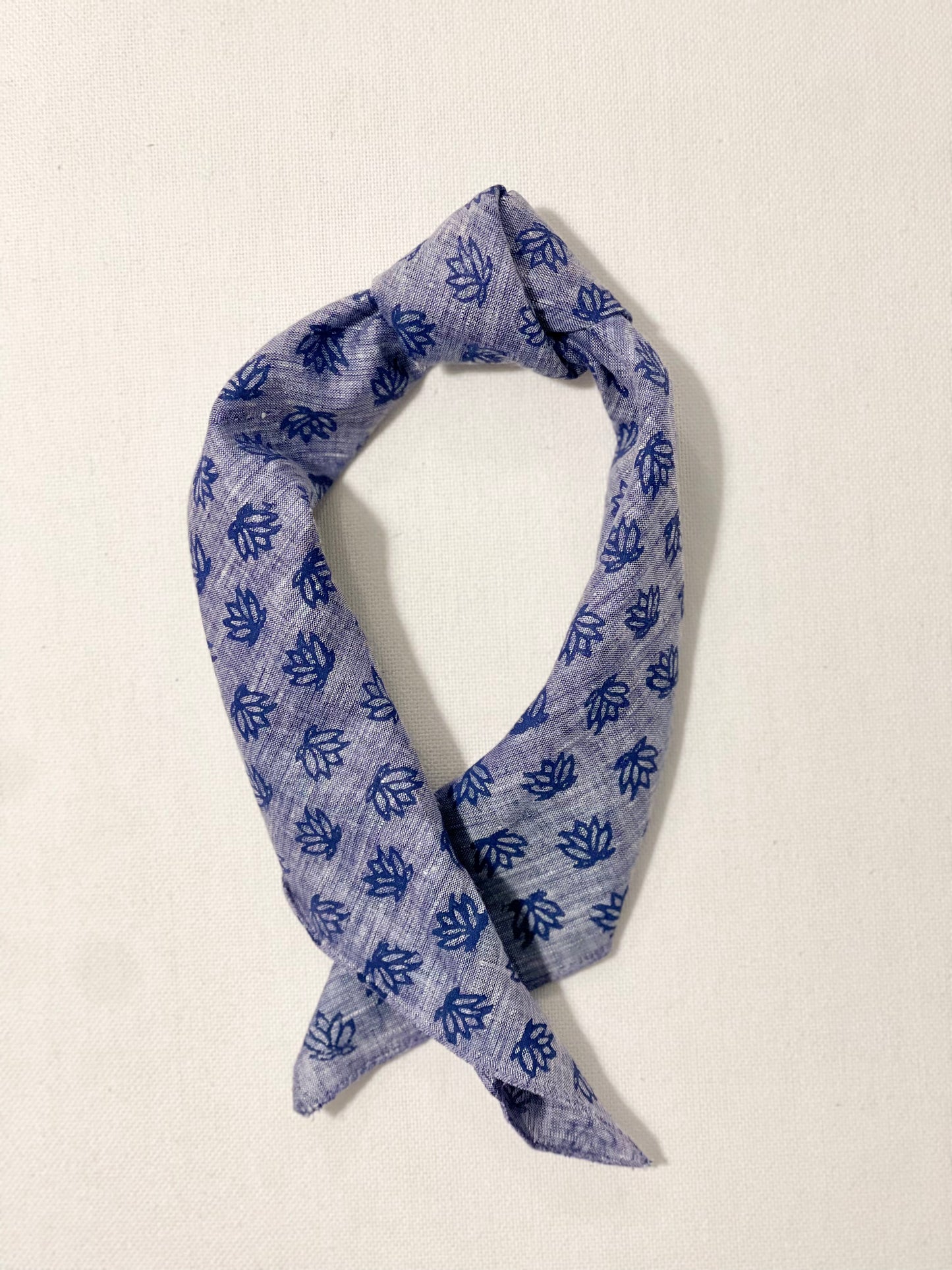 Bandana - Denim Linen with Baby Lotus, Navy