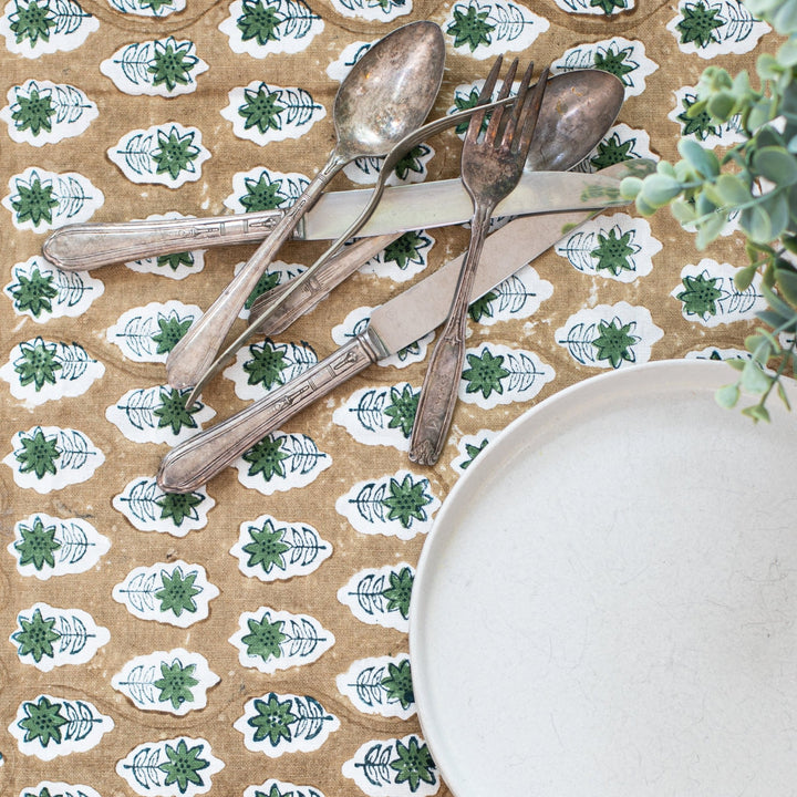 Table Throw (Ivory) - Poinsettia, Midnight, Chai, & Sage - The Mended Company