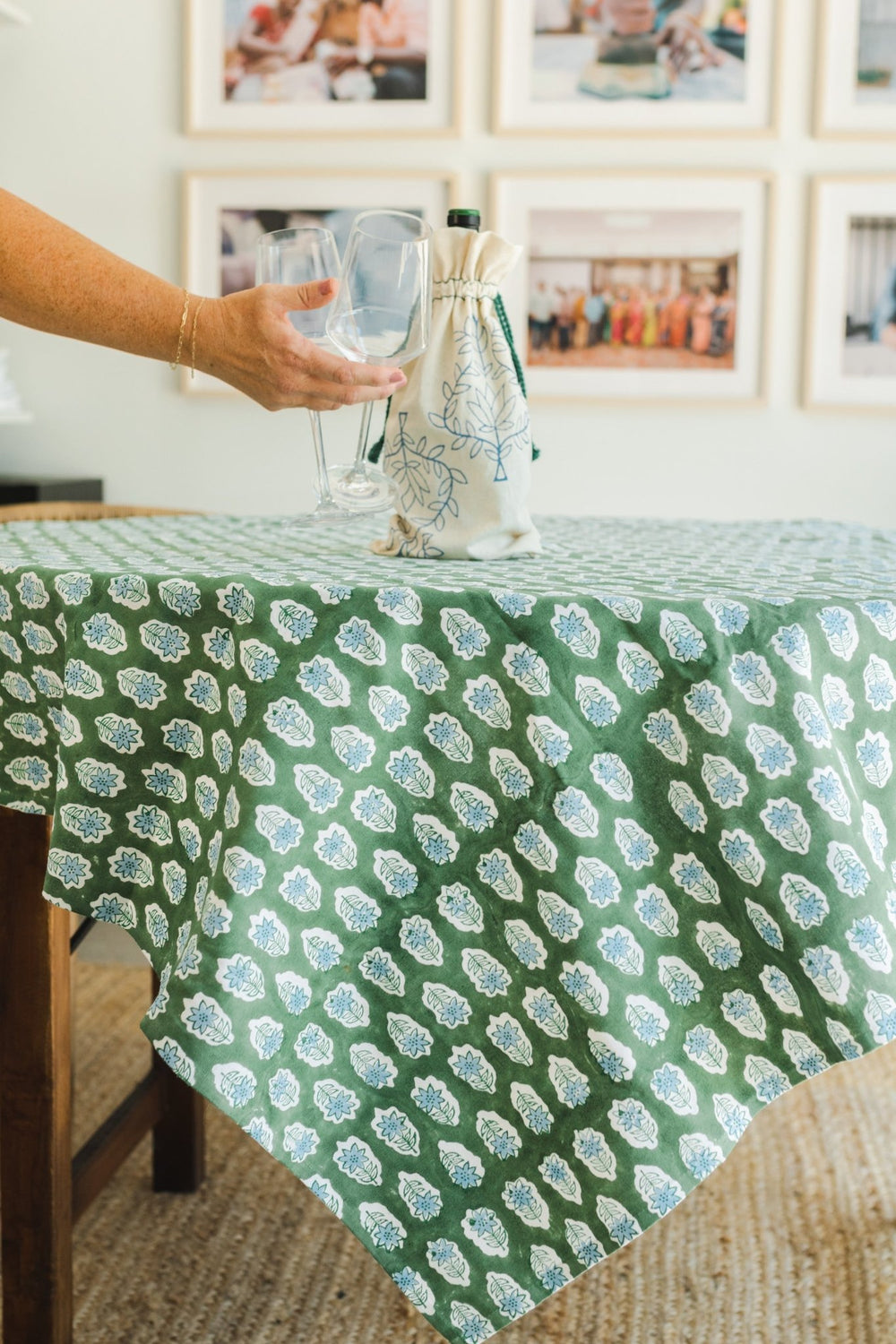Table Throw - Poinsettia, Sage & Uniform Blue - The Mended Company