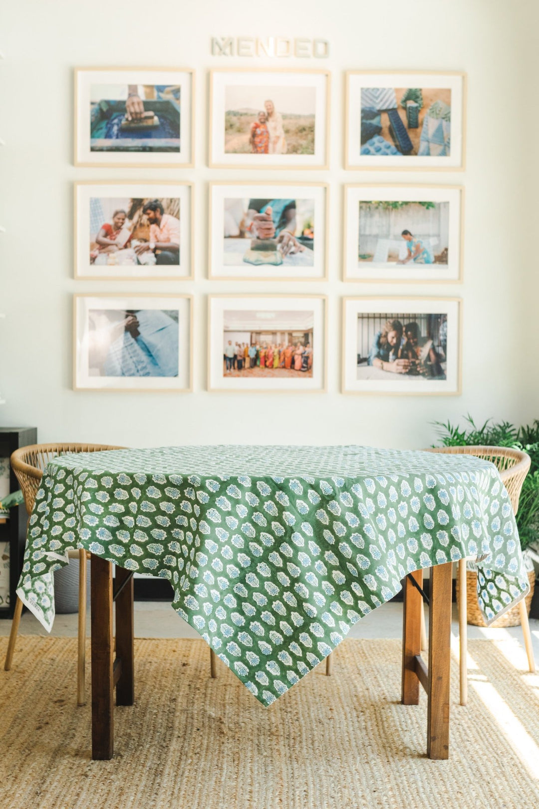 Table Throw - Poinsettia, Sage & Uniform Blue - The Mended Company