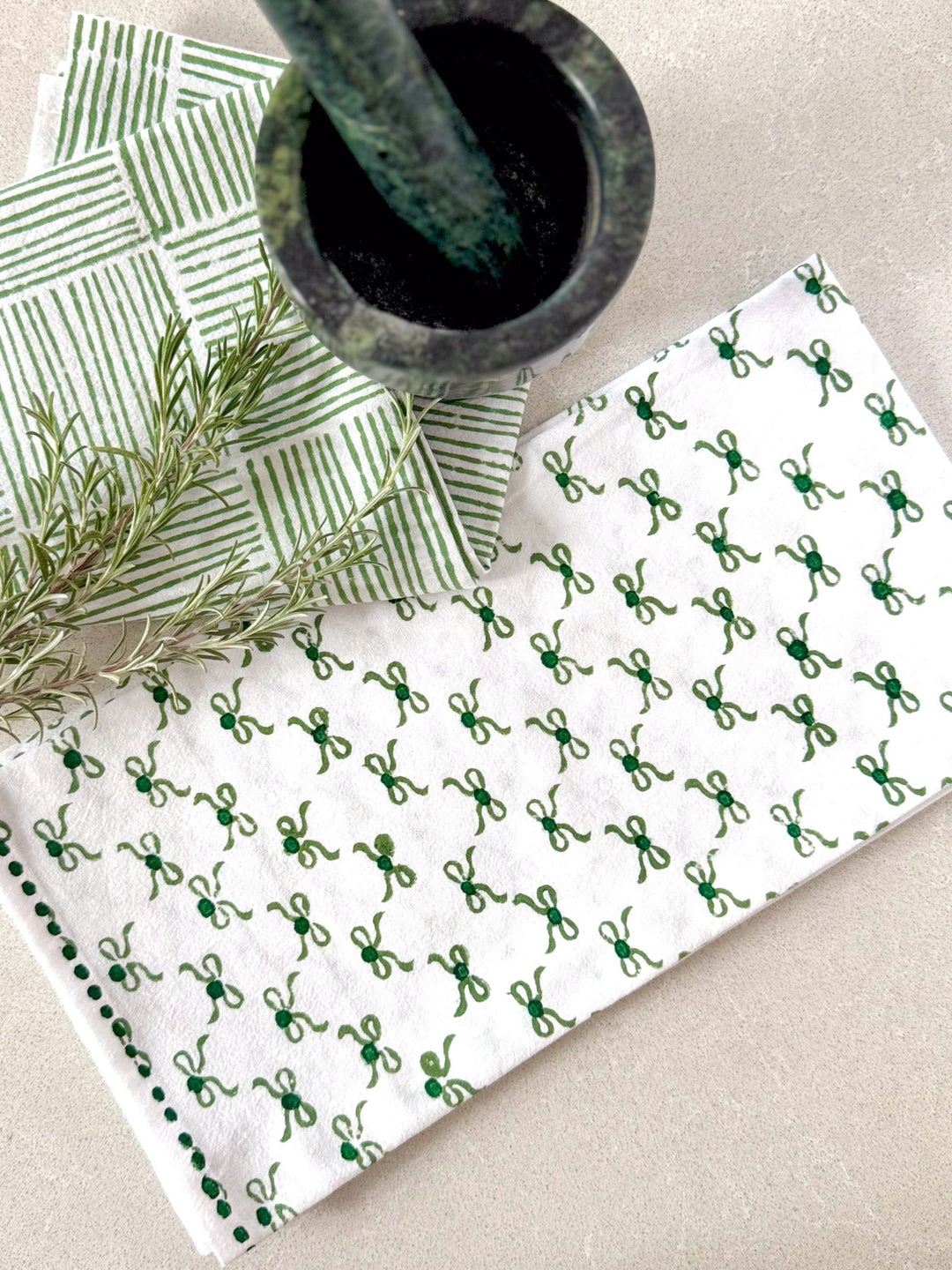 Tea Towel - Bows, Evergreen & Sage - The Mended Company
