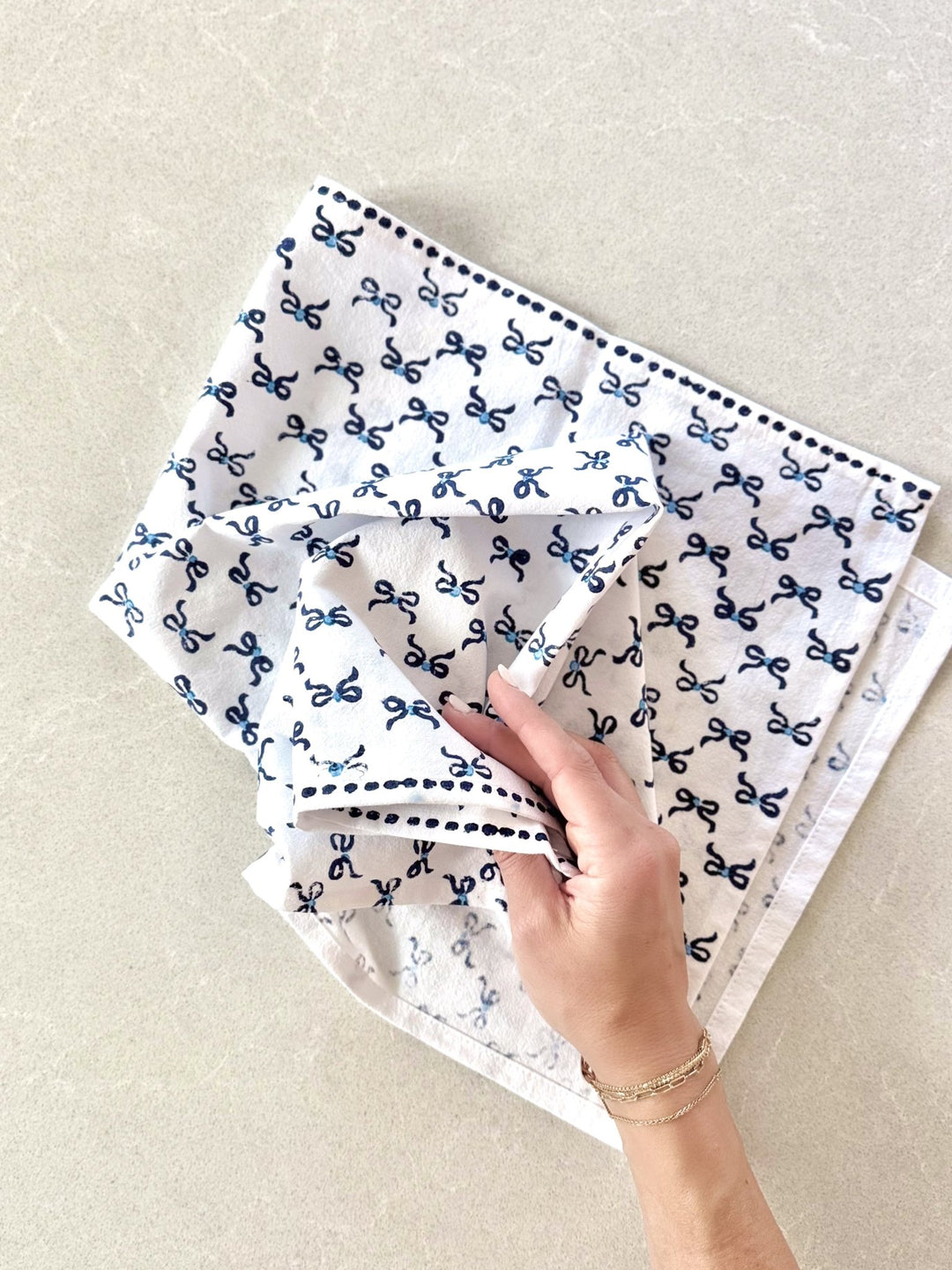 Tea Towel - Bows, Uniform Blue & Navy - The Mended Company
