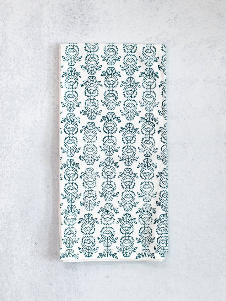 Tea Towel (Ivory) - Protea, Midnight - The Mended Company