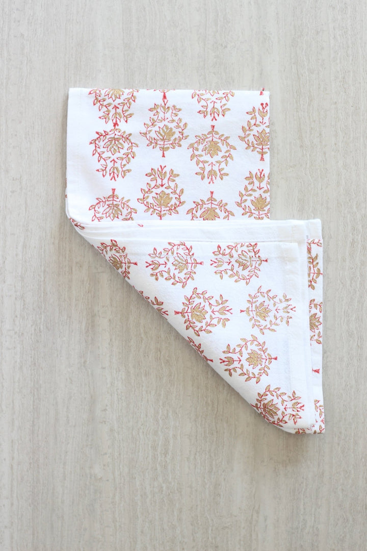 Tea Towel - Lotus, Red & Gold - The Mended Company