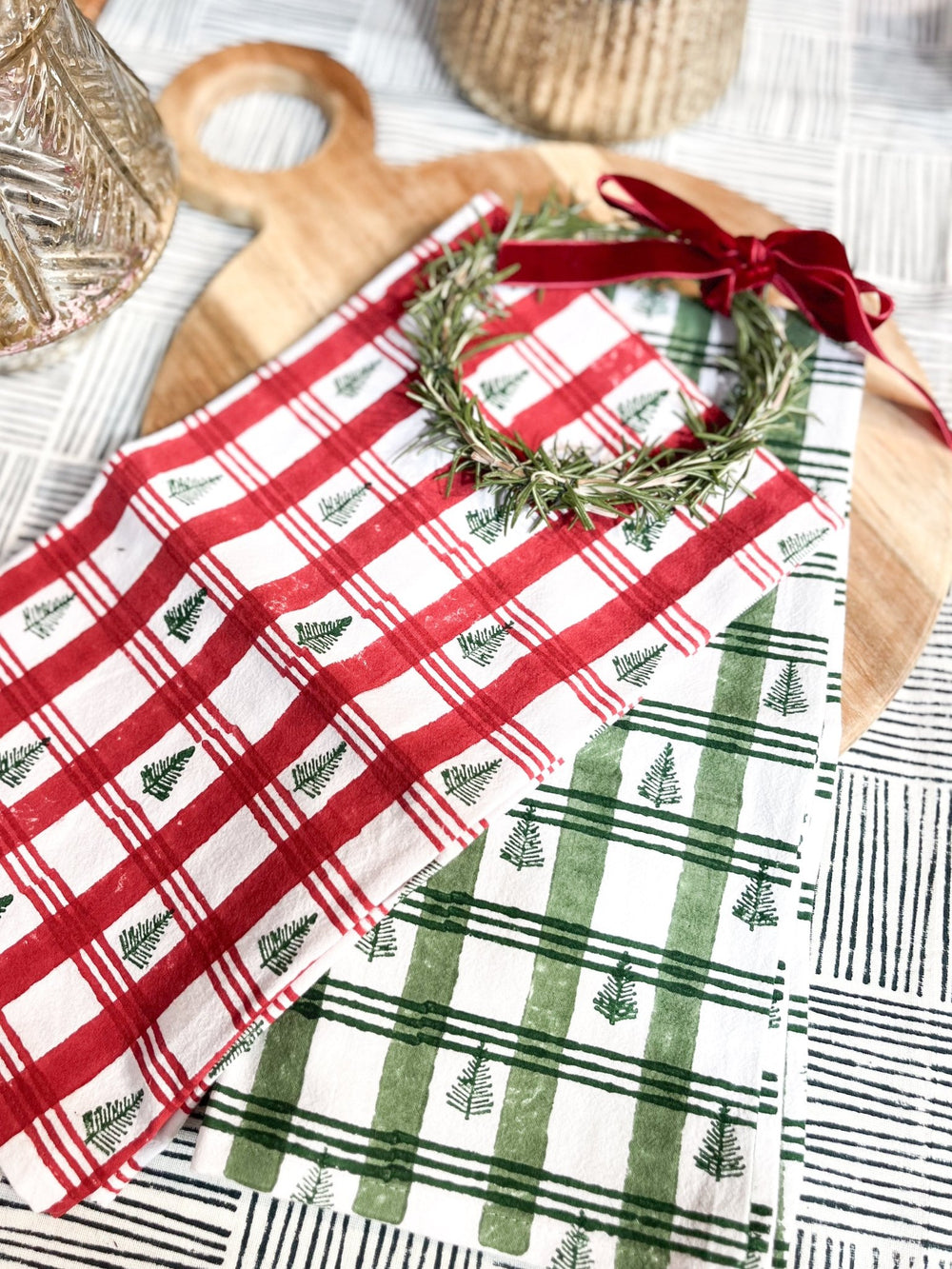 Tea Towel - Plaid Tree, Red & Evergreen - The Mended Company