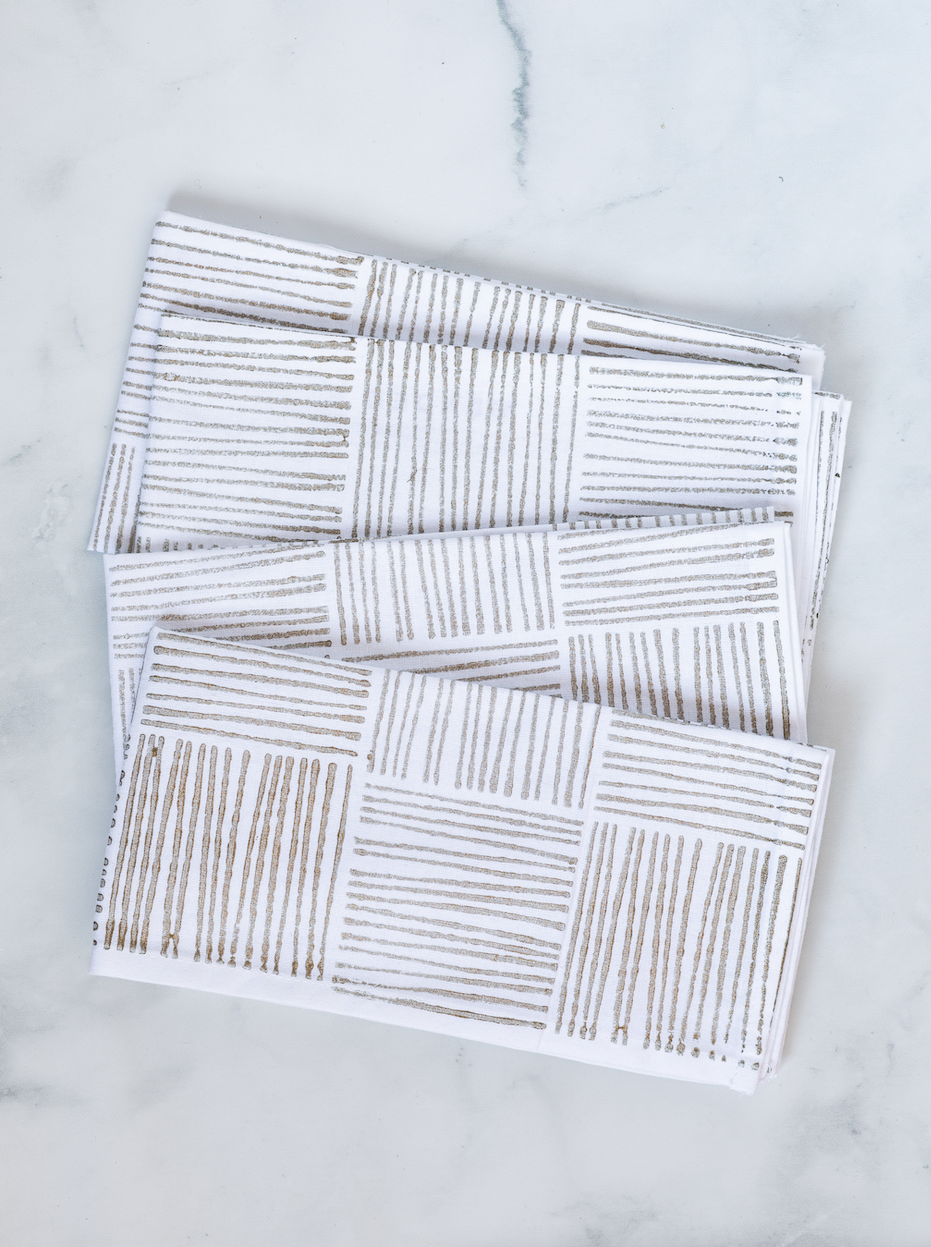 Dinner Napkins (set of 4) - Striped, Gold
