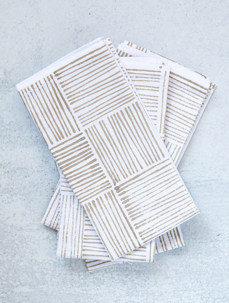 Dinner Napkins (set of 4) - Striped, Gold