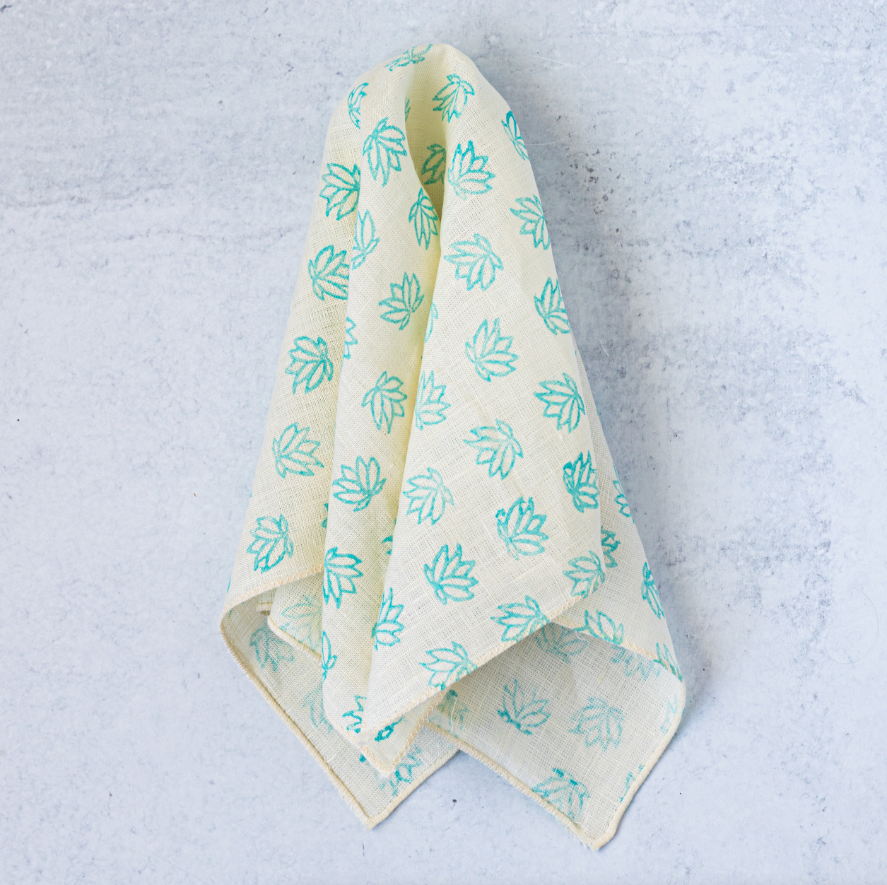Pocket Square - Cream Linen with Baby Lotus, Saltwater