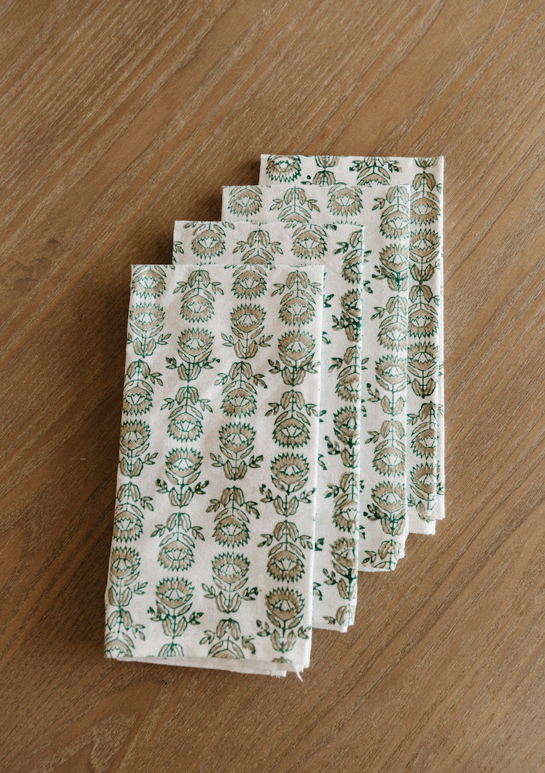 MENDED X DEMI: Dinner Napkins (set of 4) - Protea, Evergreen & Gold