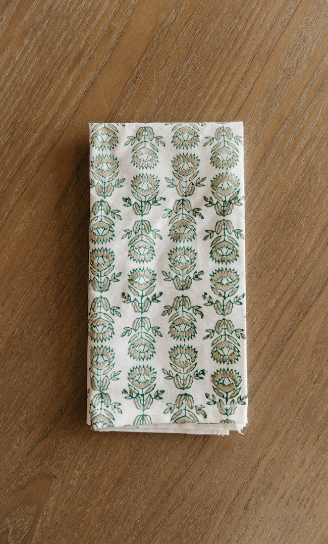 MENDED X DEMI: Dinner Napkins (set of 4) - Protea, Evergreen & Gold