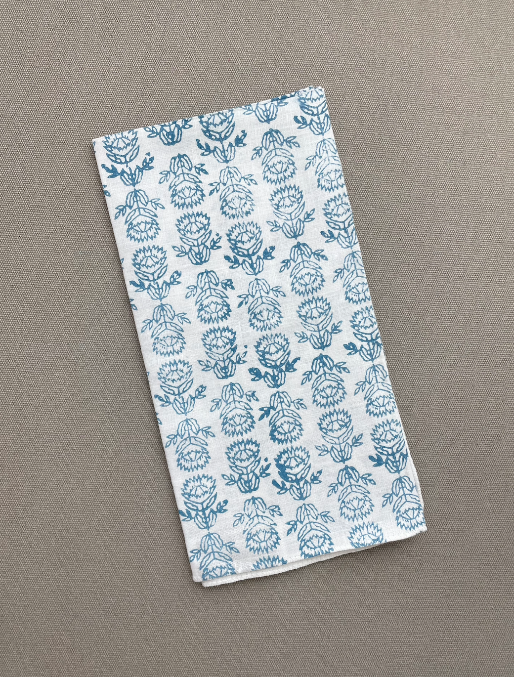 Bandana - White Linen with Protea, Uniform Blue