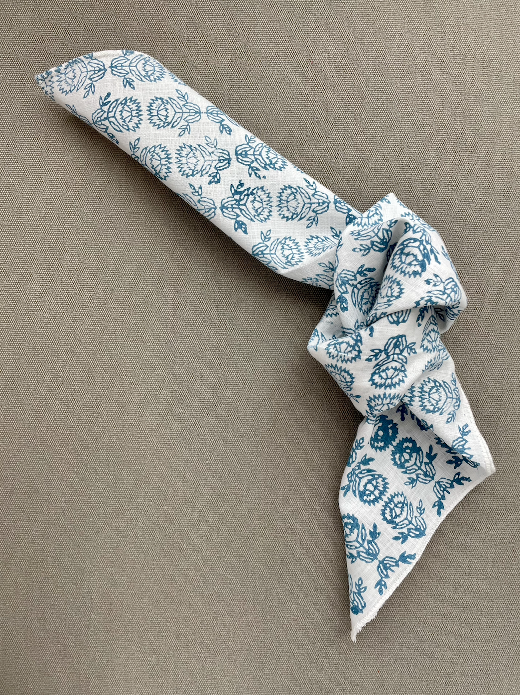Bandana - White Linen with Protea, Uniform Blue