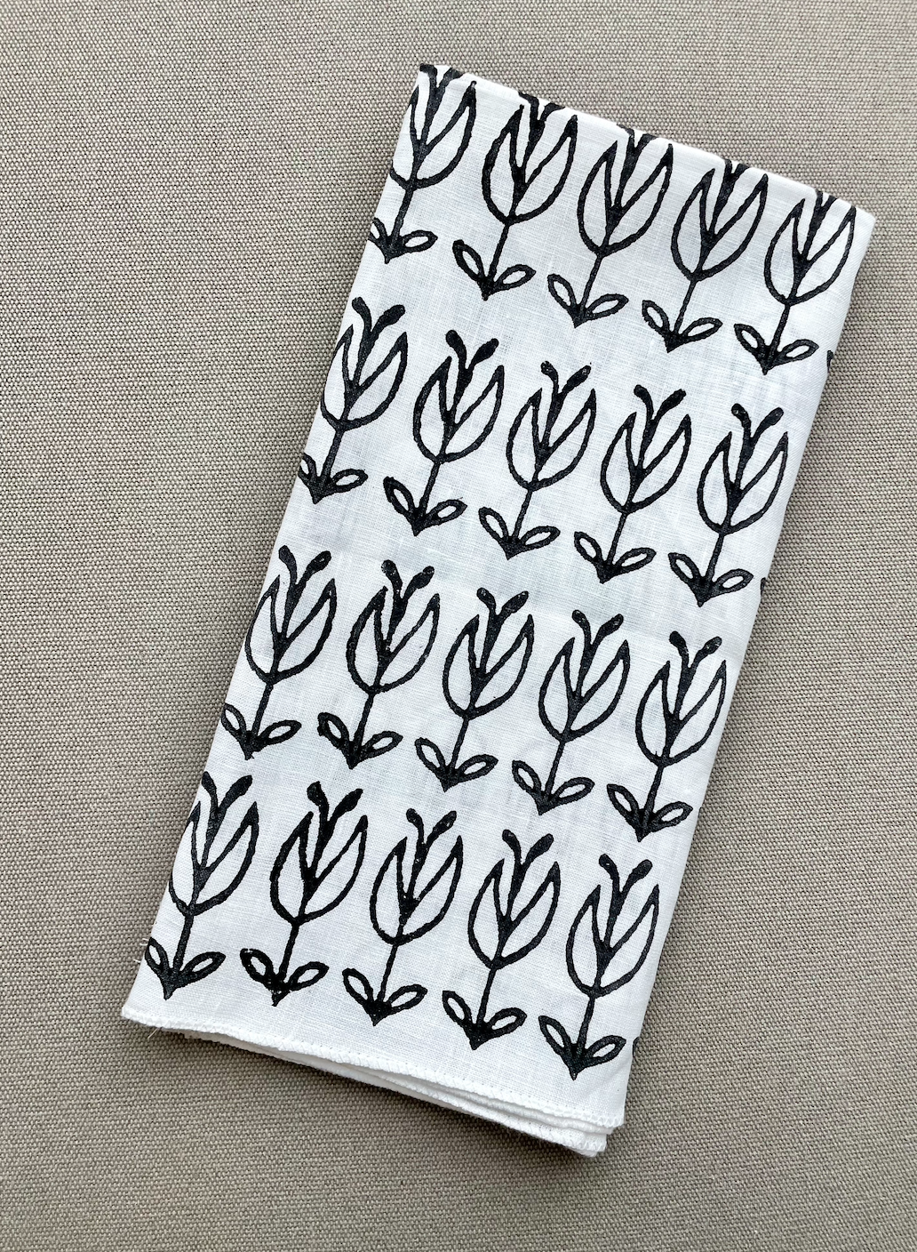 Bandana - White Linen with Black Sprout