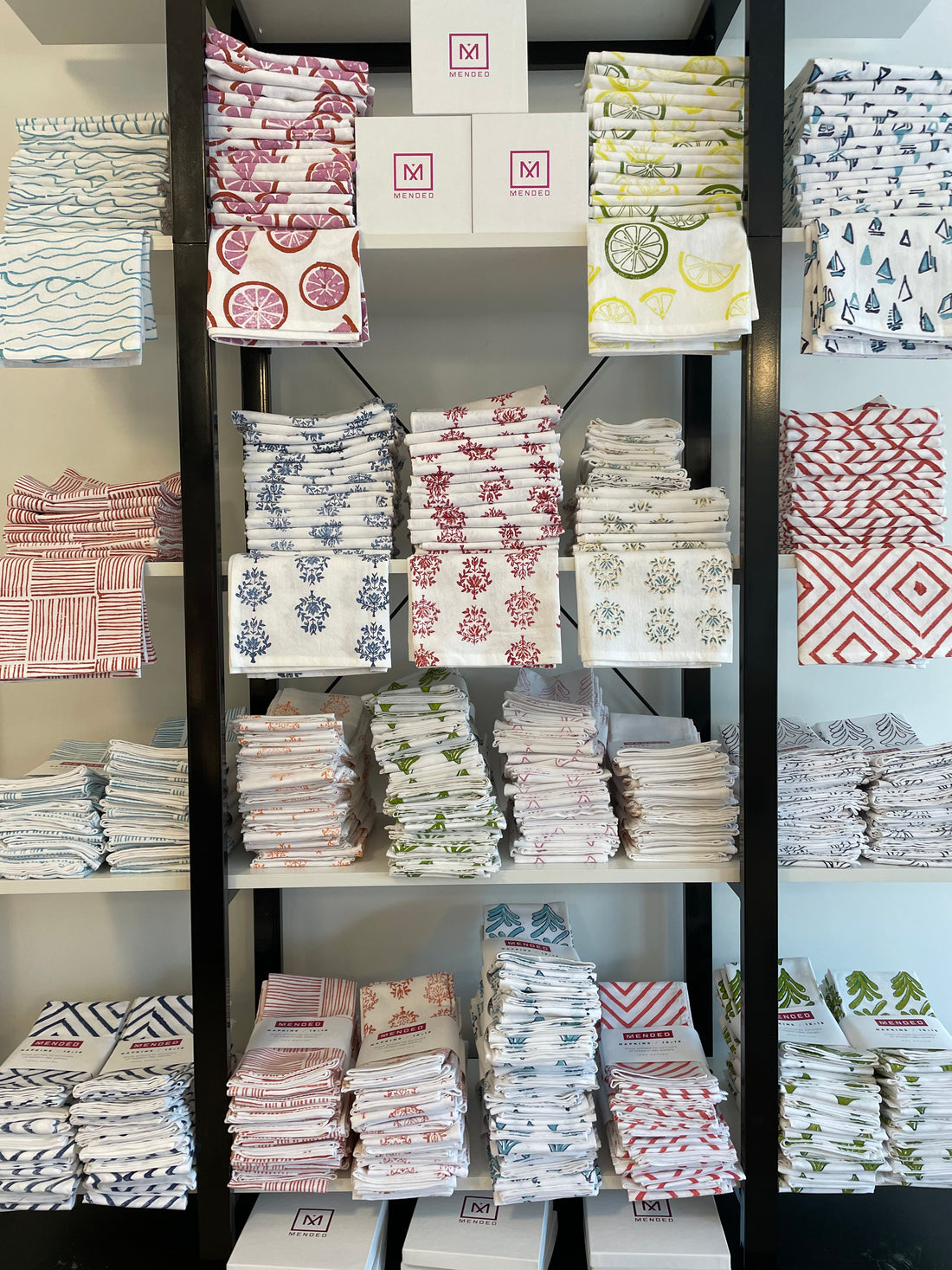 block printed tea towels and linens in Mended's new showroom