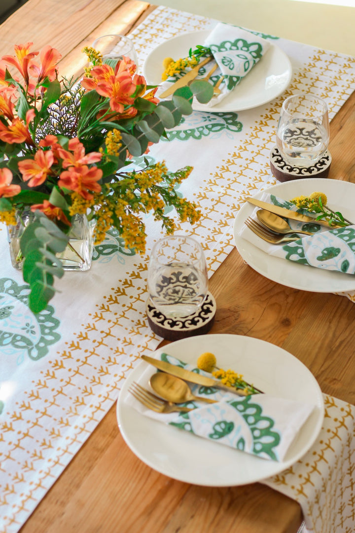 Table Runner - Paisley Park - Sky Blue, Sage & Mustard