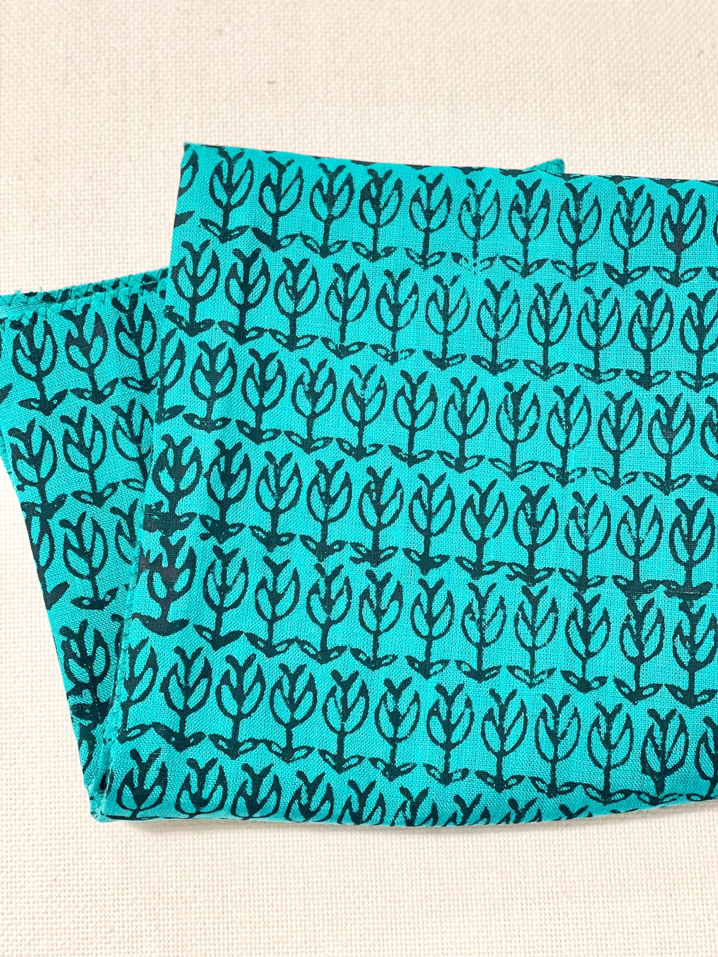 Bandana - Teal Linen with Sprout, Midnight Green