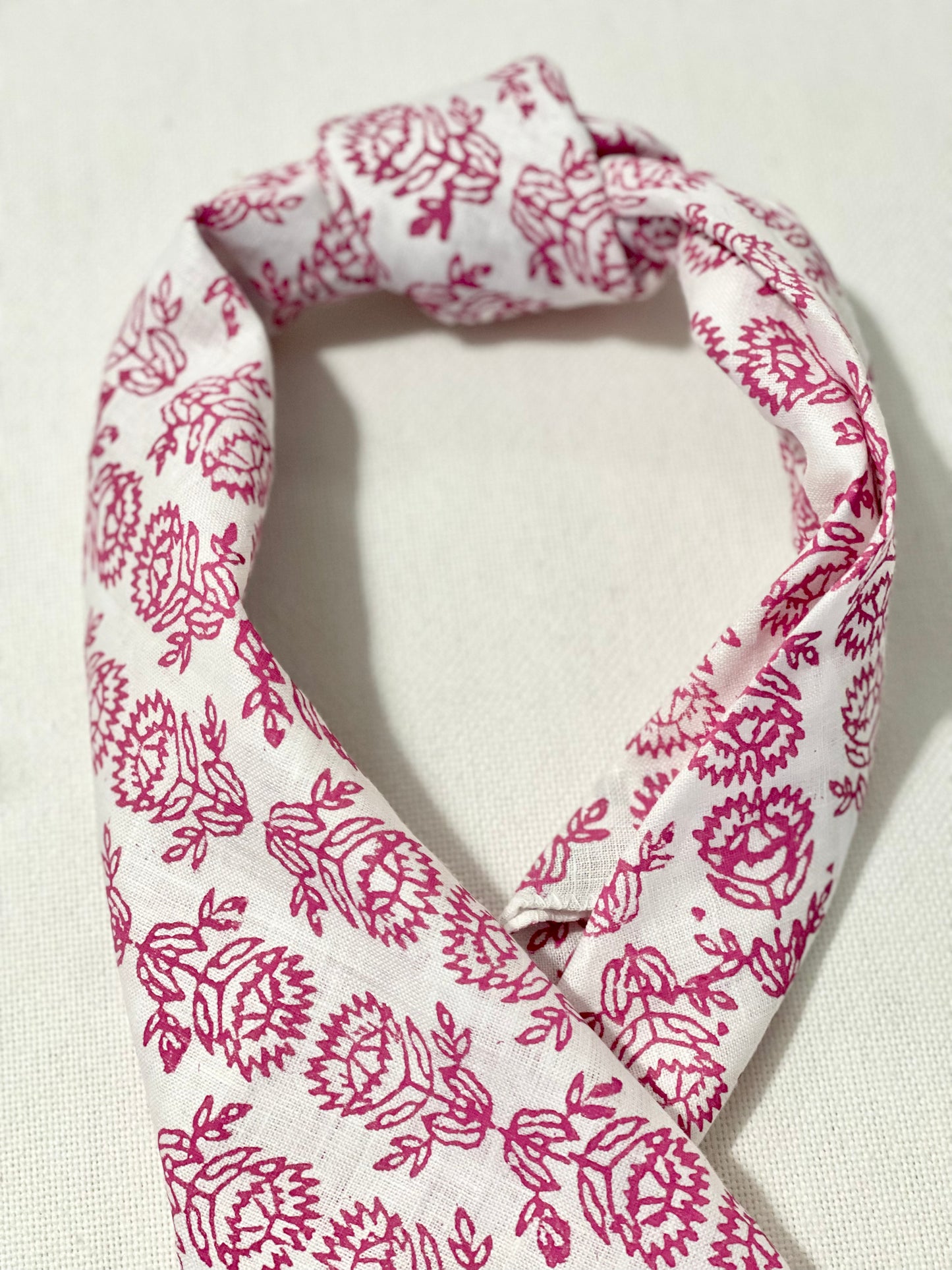 Bandana - White Linen with Pink Protea