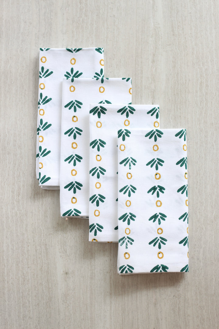 Dinner Napkins (set of 4) - Fiore Dot (Small), Midnight Green & Mustard