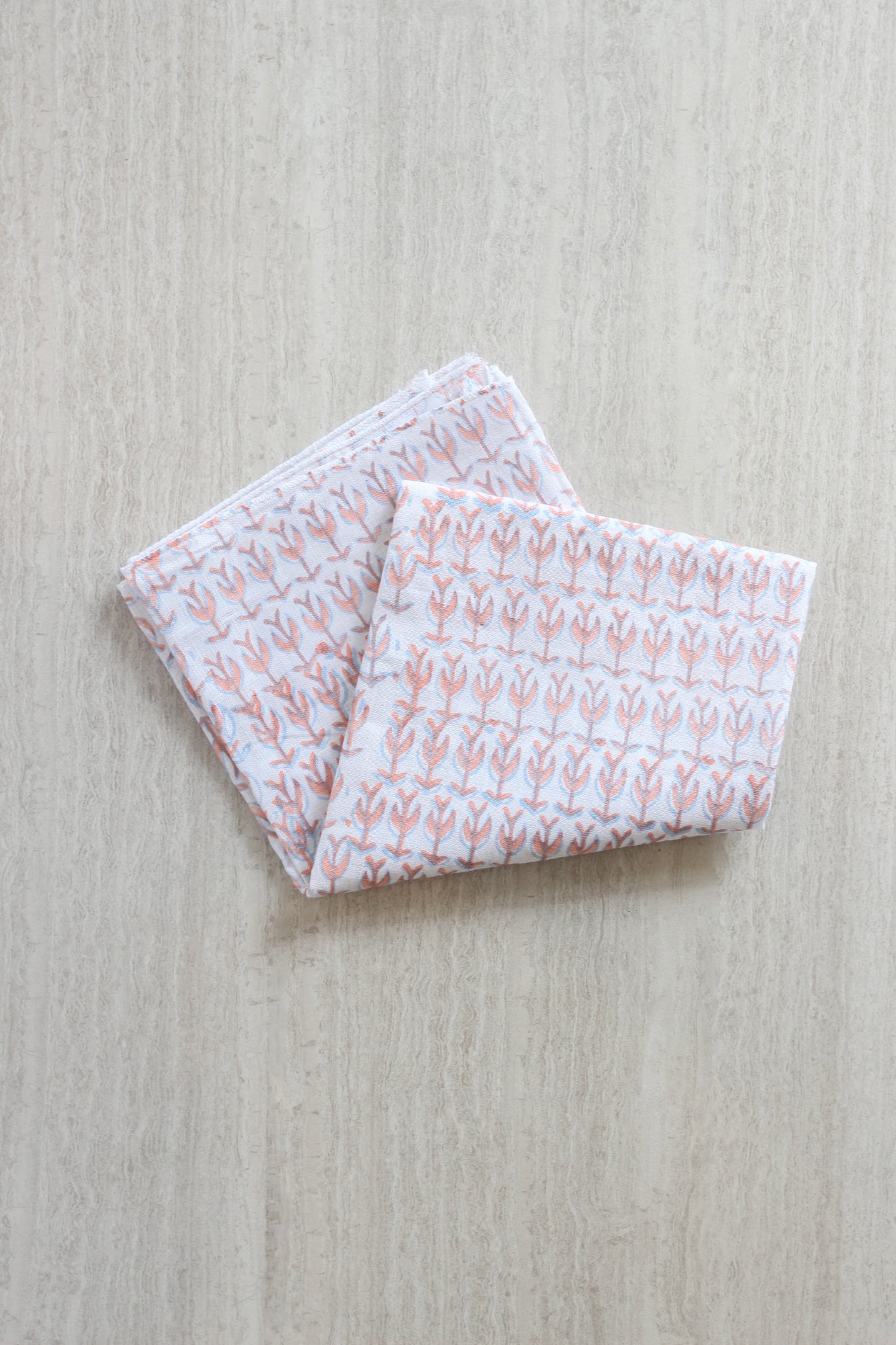 Bandana White Linen with Sprout, Uniform Blue & Melon The Mended