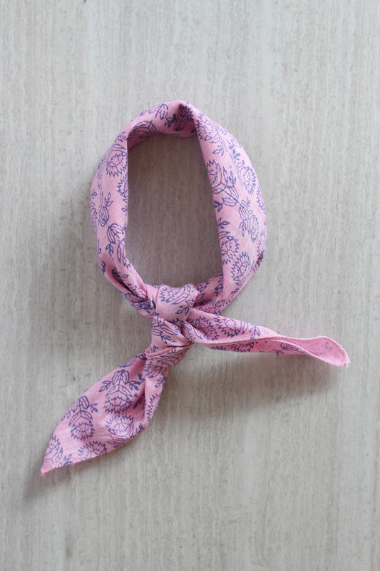 Bandana - Pink Linen with Protea, Navy