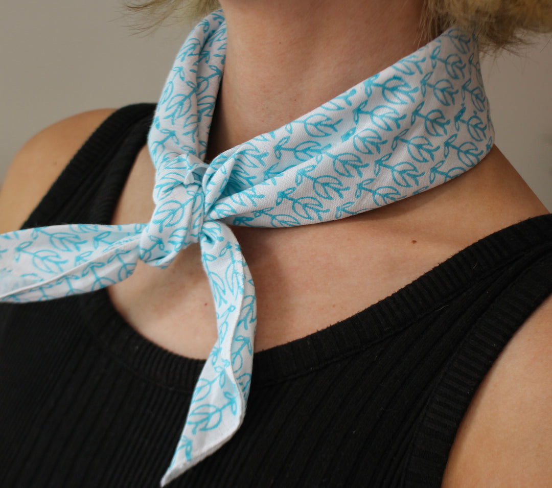 Bandana - White Linen with Sprout, Surf