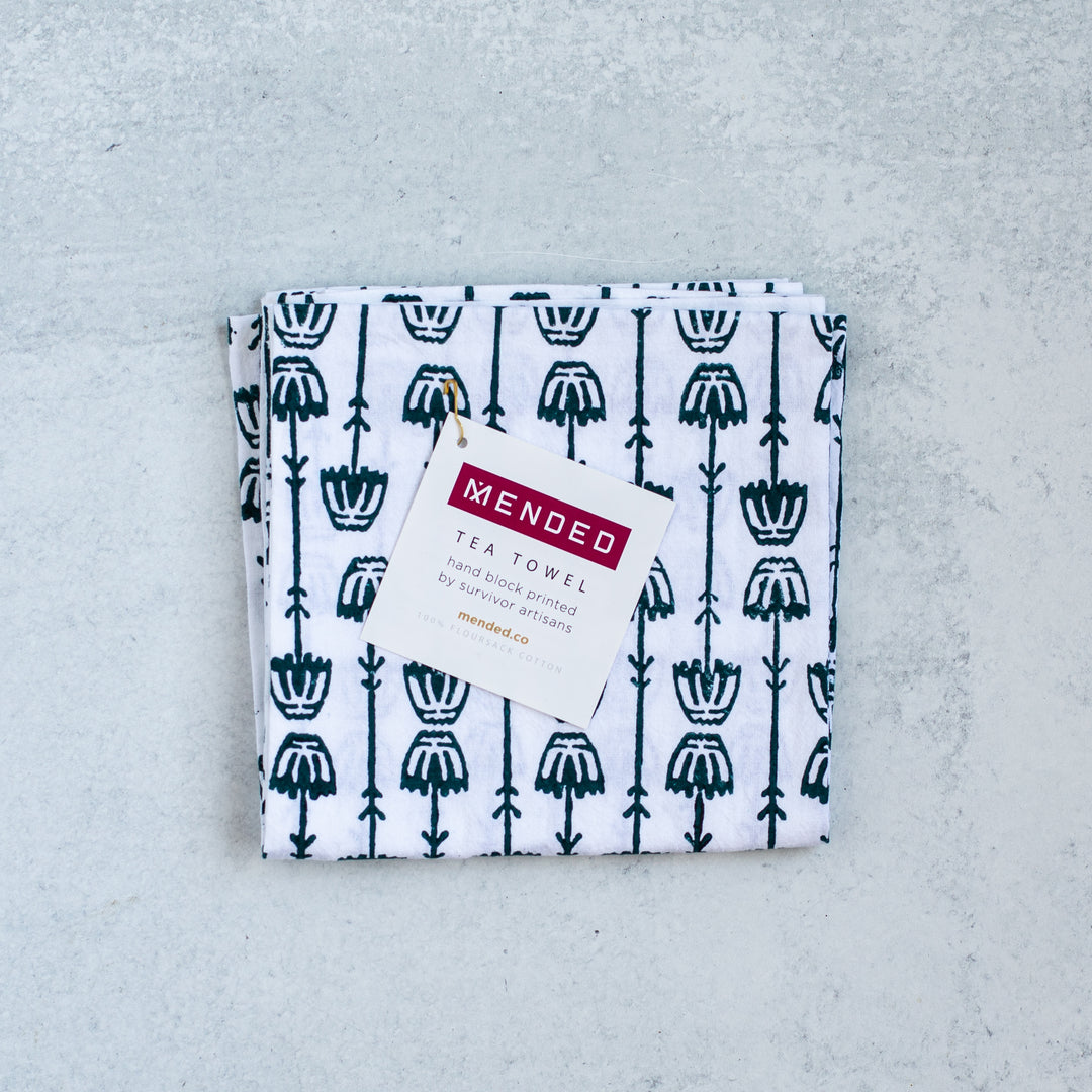 Tea Towel - Mosaic Flower, Midnight