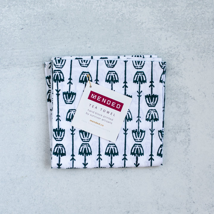 Tea Towel - Mosaic Flower, Midnight
