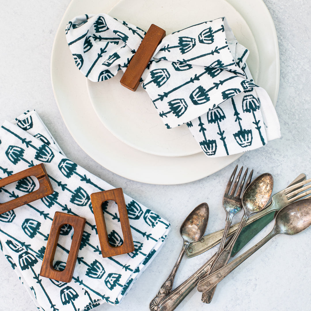 Hand-Carved Wooden Napkin Holders (Set of 4) - Rectangle