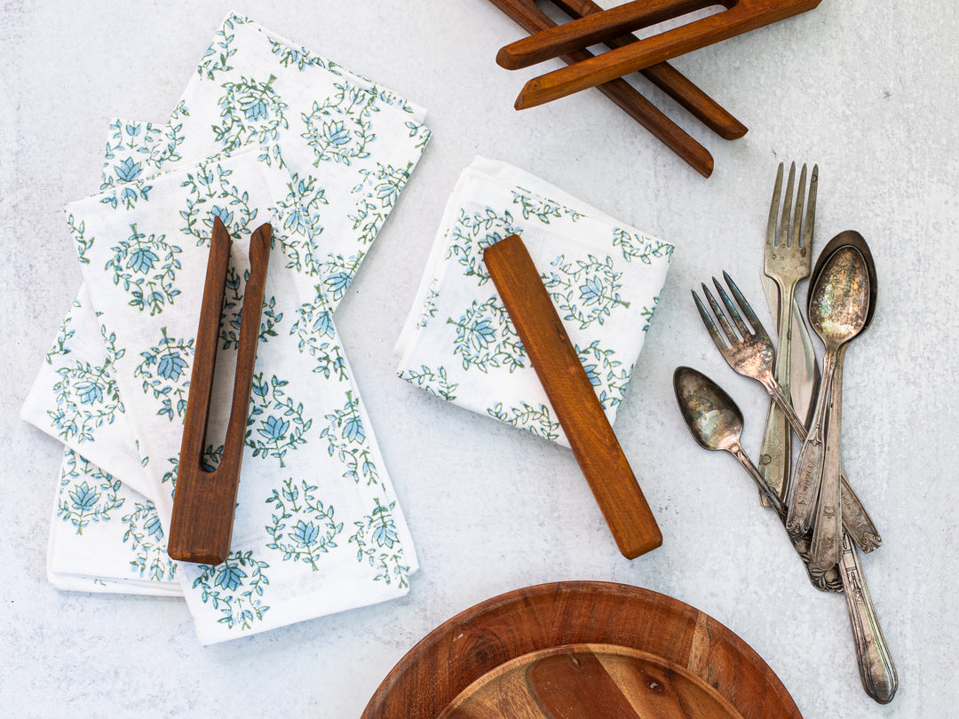 Hand-Carved Wooden Napkin Holders (Set of 4) - Clothespin